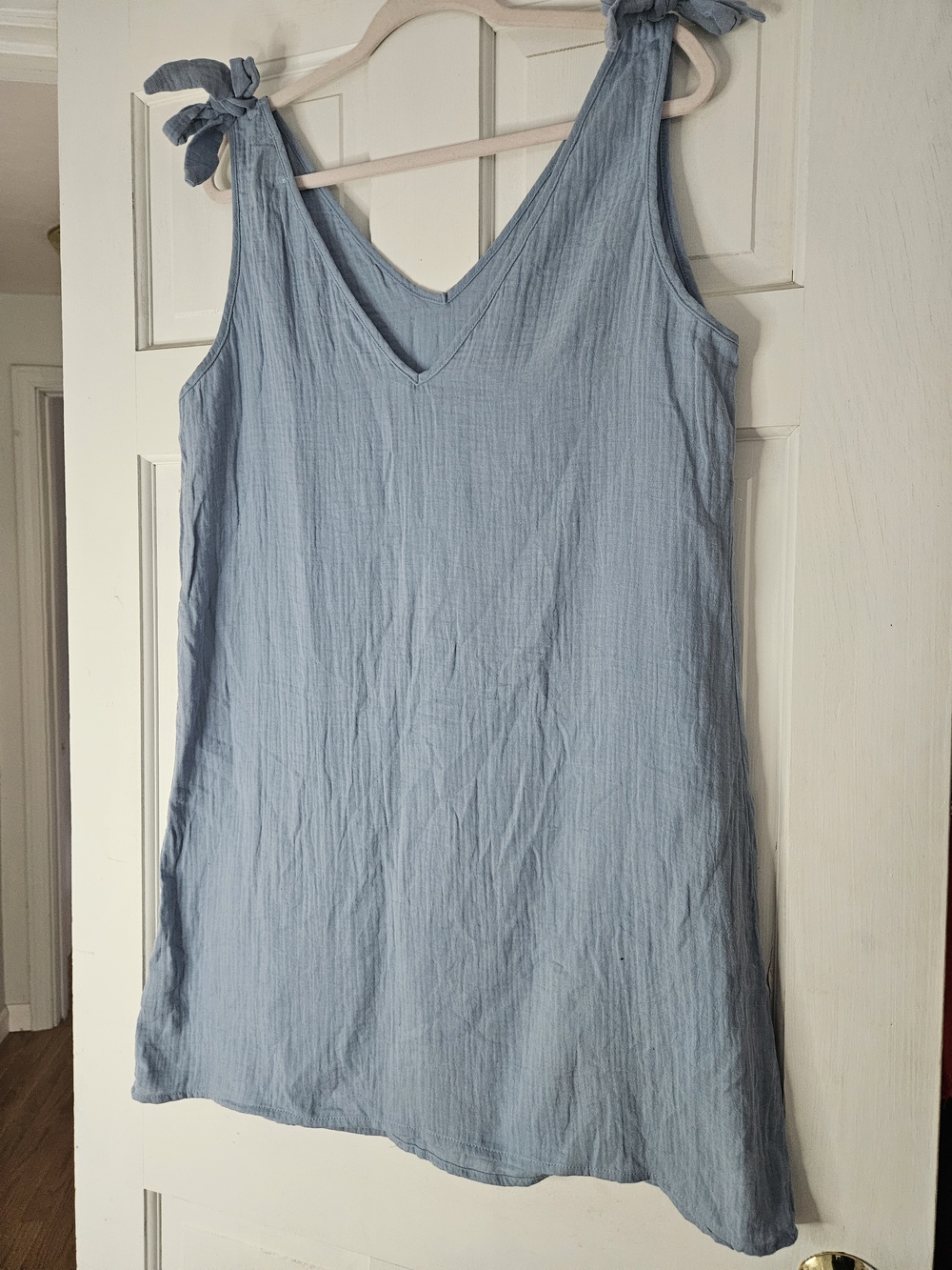 Light Blue Tie-Shoulder V-Neck Sundress P374